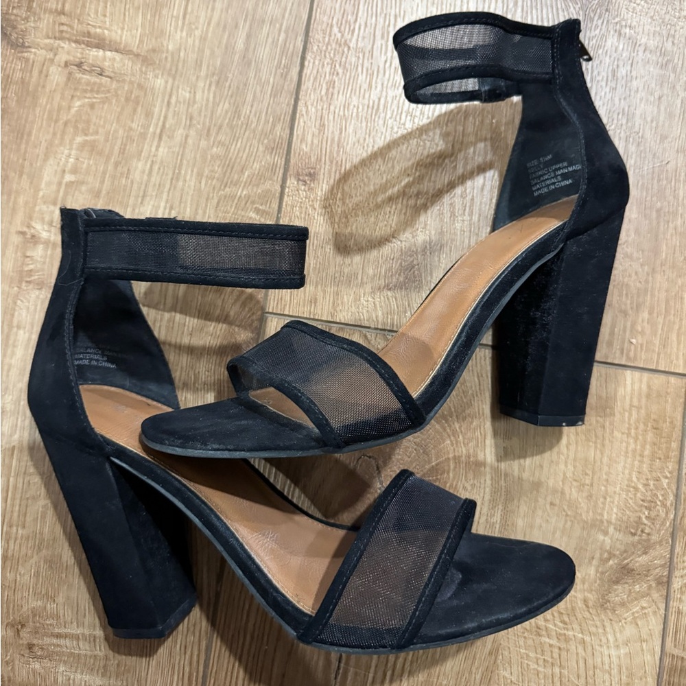 faux suede and mesh heels